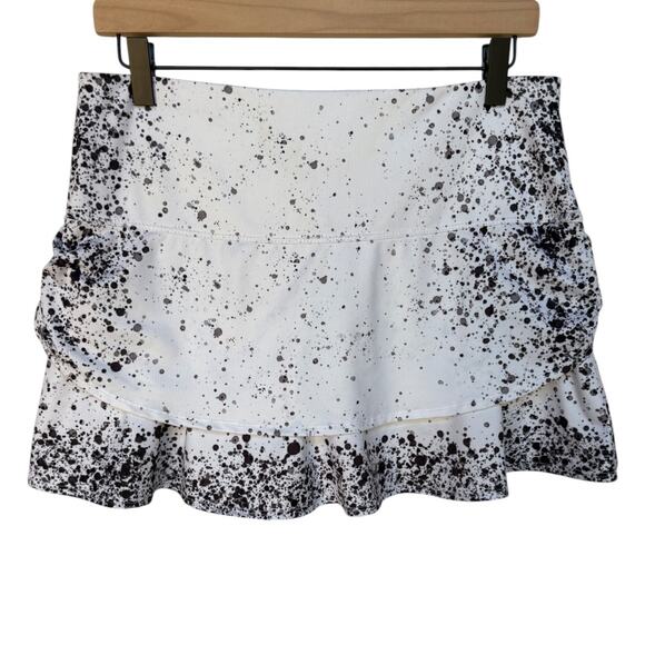 Lucky in Love Splatter Print Athletic Skort with Purple Mesh Side Ruching size M - Picture 2 of 8